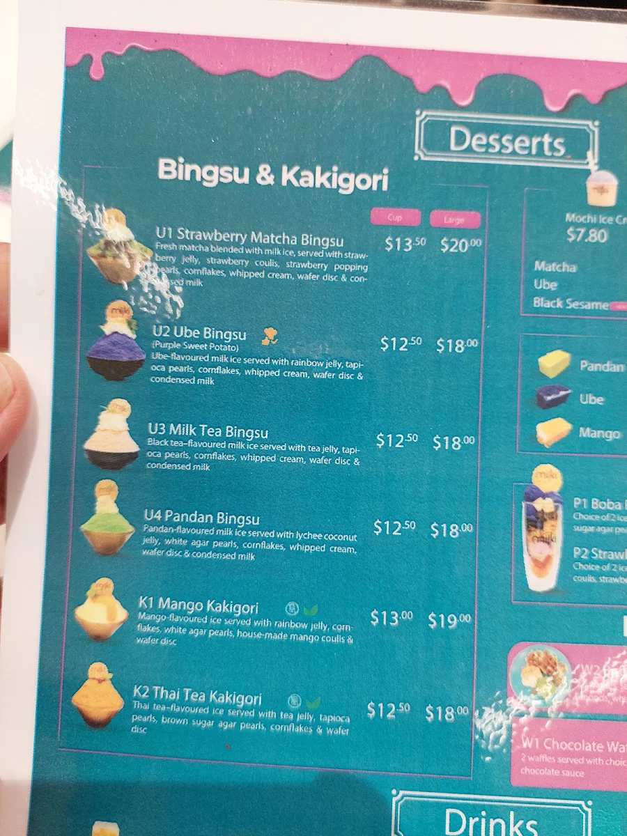 Menu, Milki Desserts