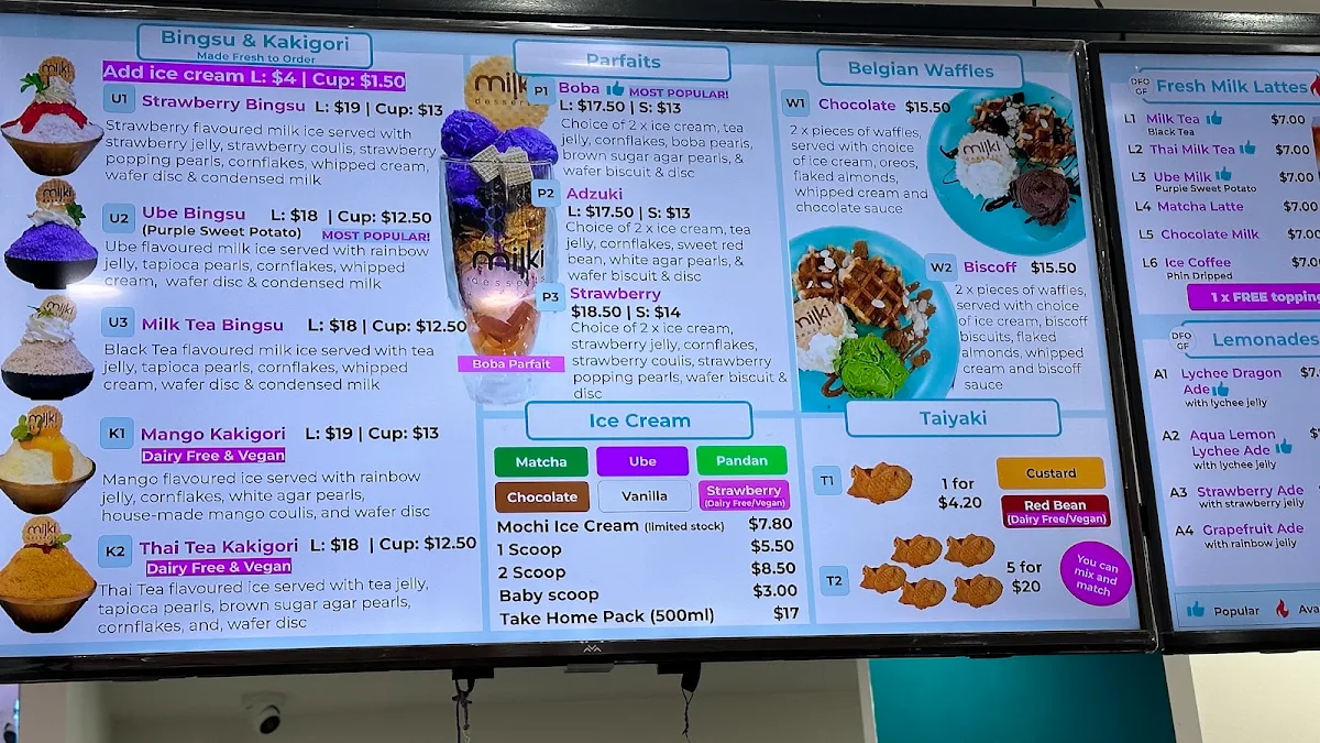 Menu, Milki Desserts