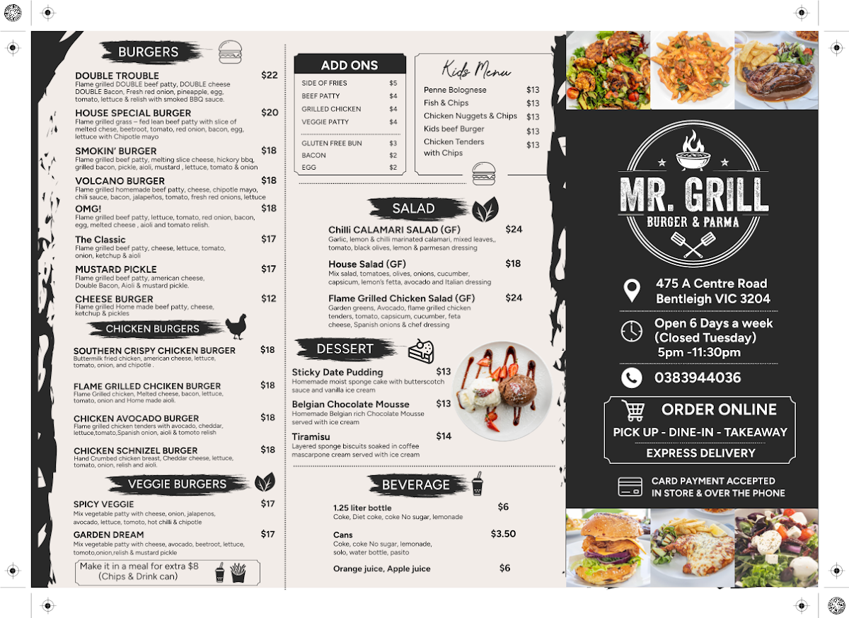 Menu, Mr. Grill Burger & Parma