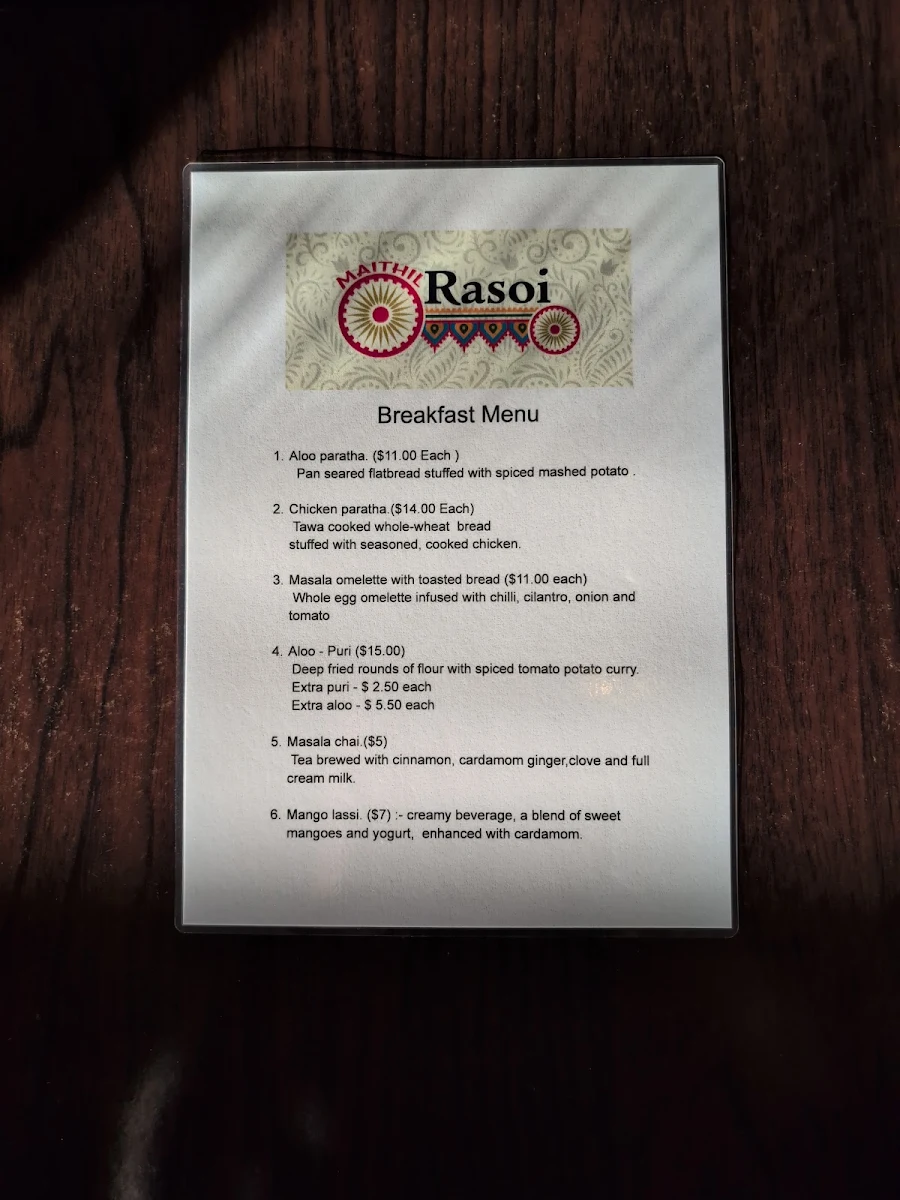 Menu, Maithil Rasoi