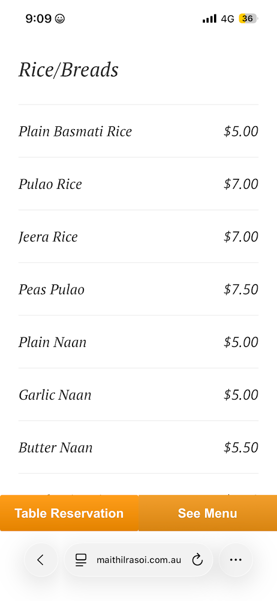 Menu, Maithil Rasoi