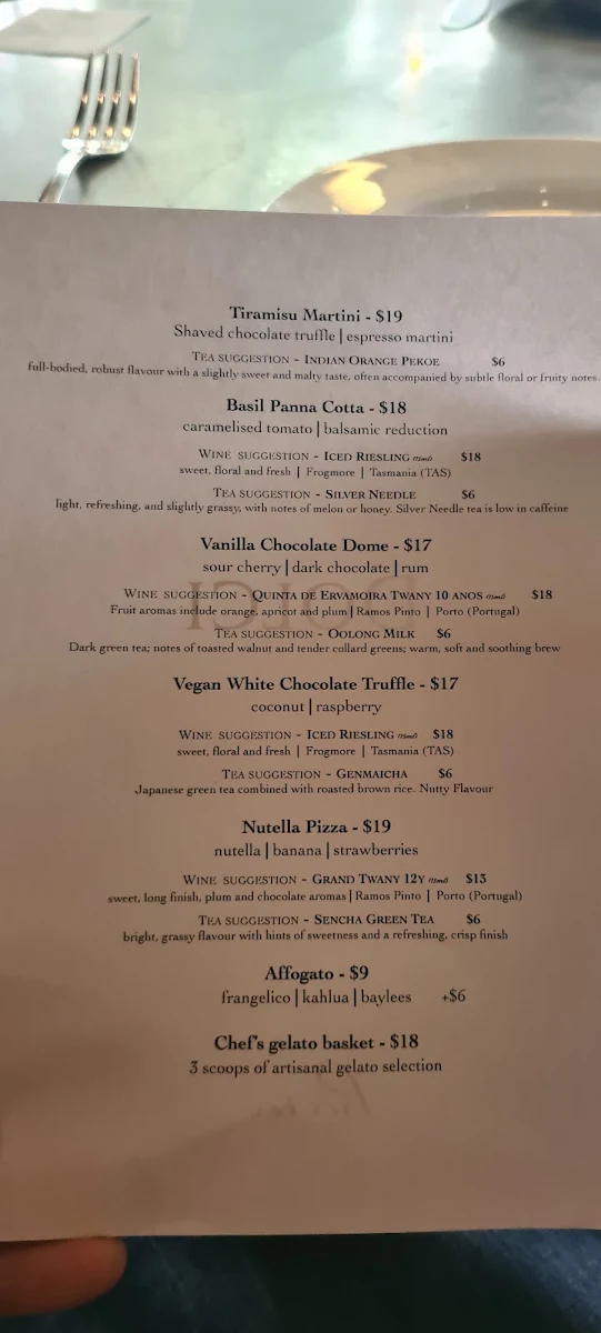 Menu, Baia The Italian