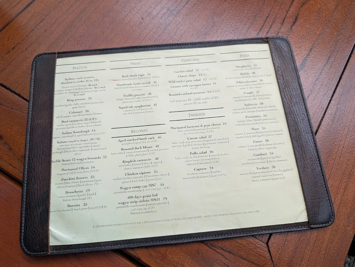 Menu, Baia The Italian