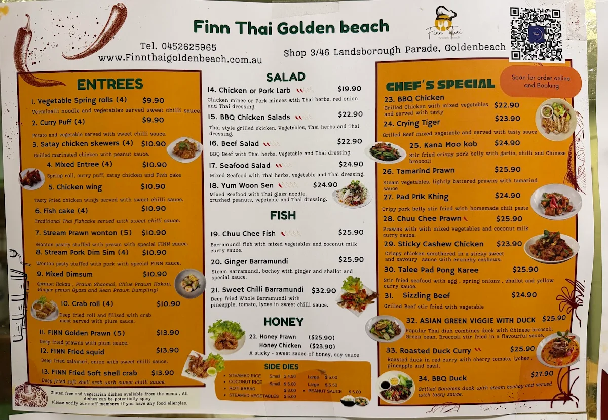 Menu, Finn Thai Golden Beach