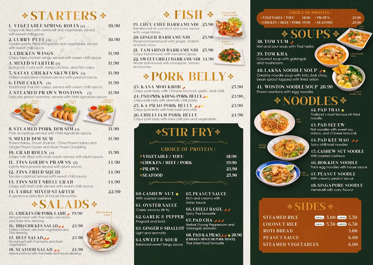 Menu, Finn Thai Golden Beach