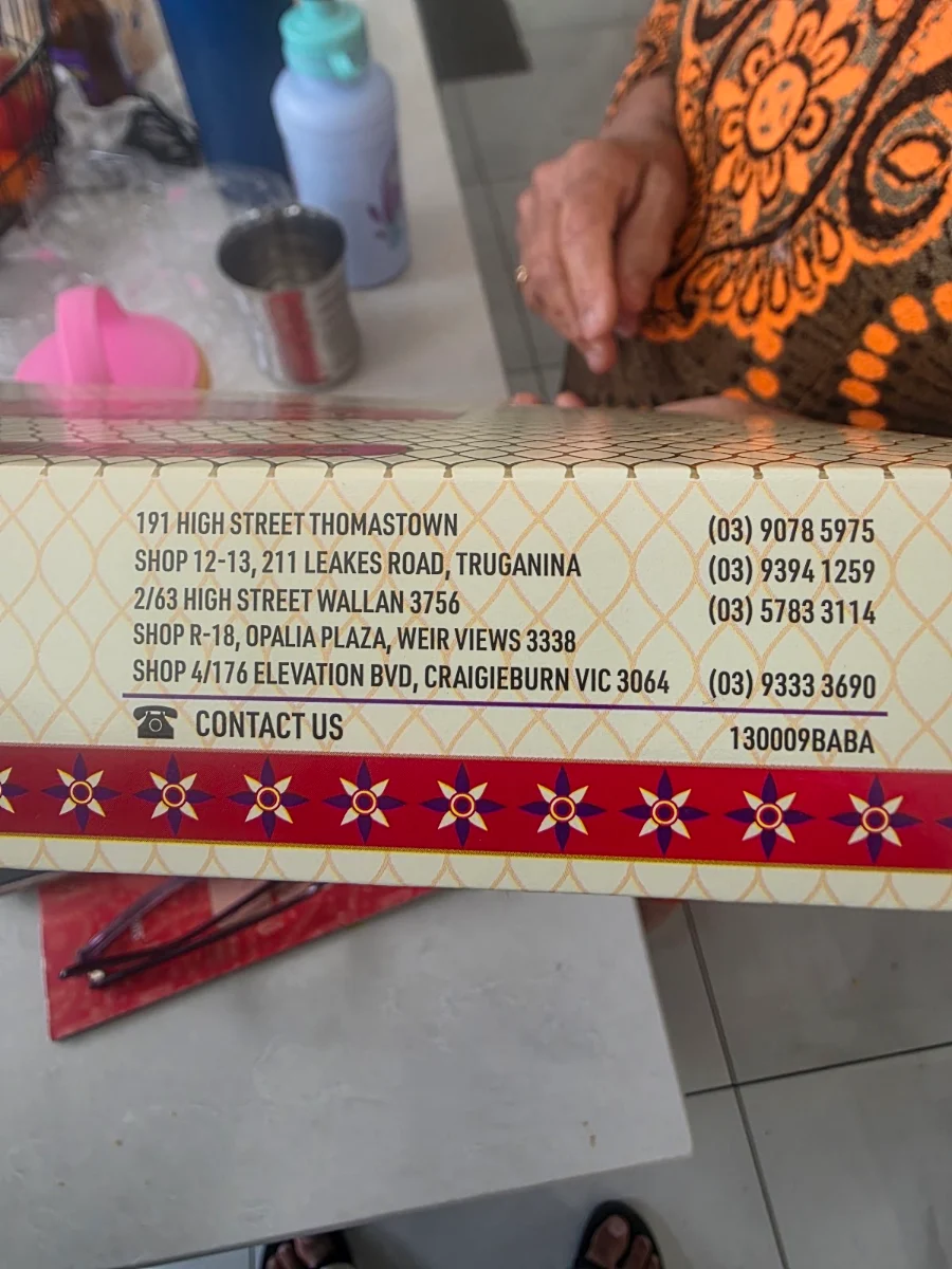 Menu, Baba Sweets Truganina