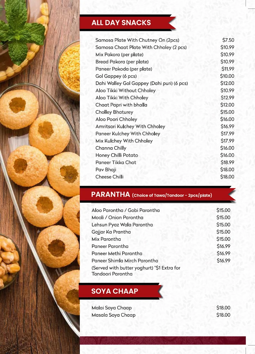 Menu, Baba Sweets Truganina