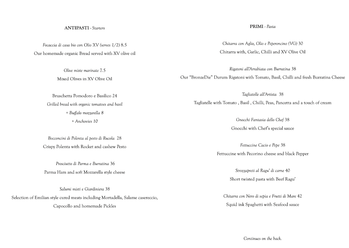 Menu, Pasta Emilia
