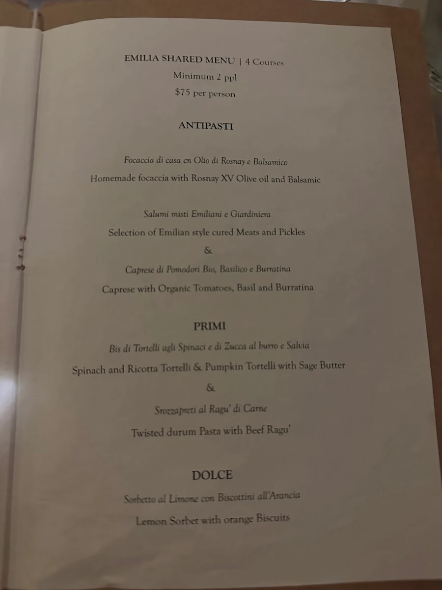 Menu, Pasta Emilia