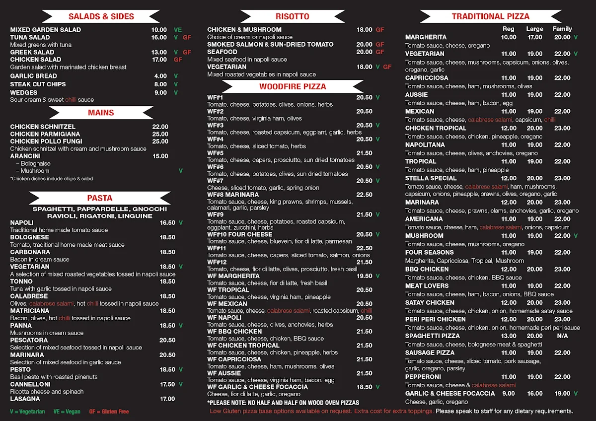 Menu, Stella Pizza Altona