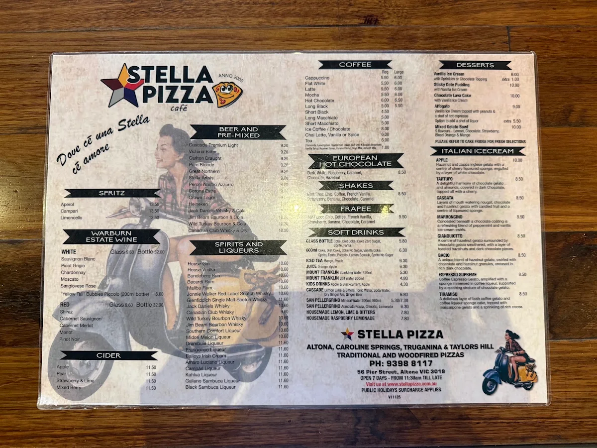 Menu, Stella Pizza Altona