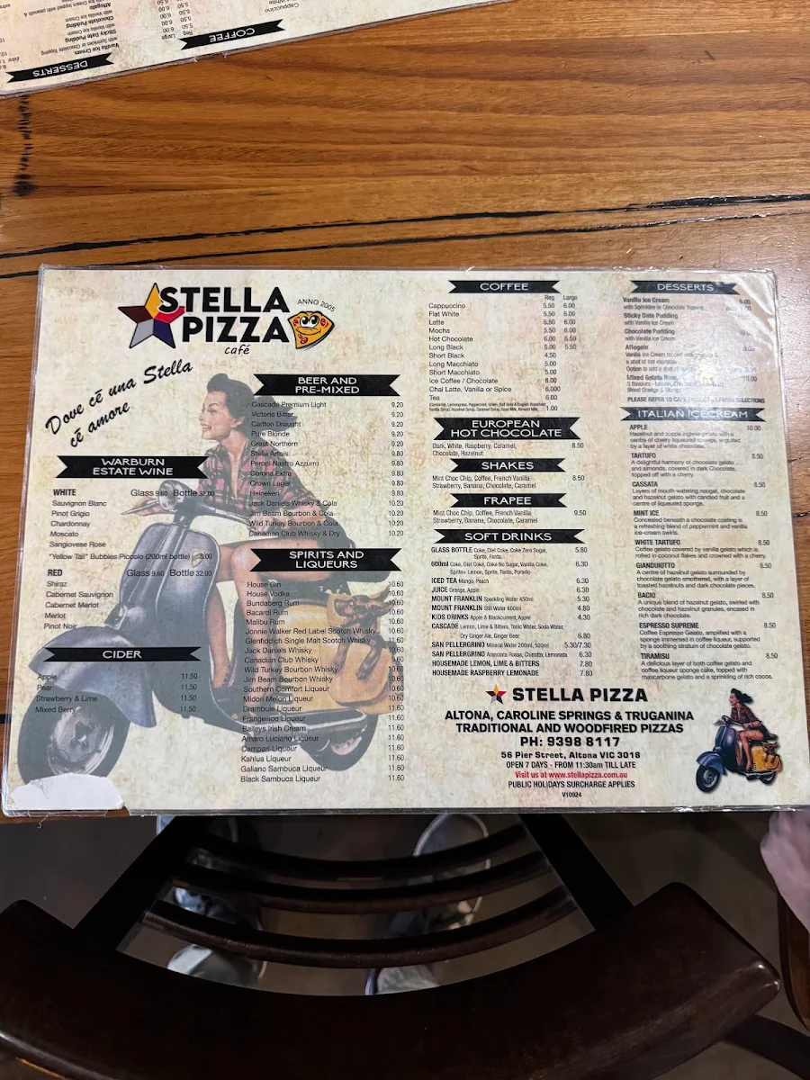 Menu, Stella Pizza Altona