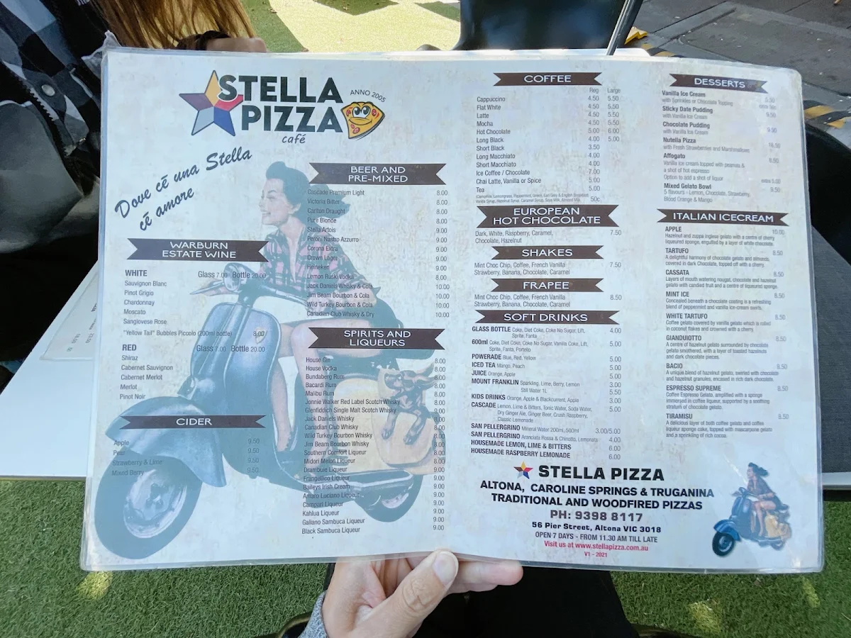 Menu, Stella Pizza Altona