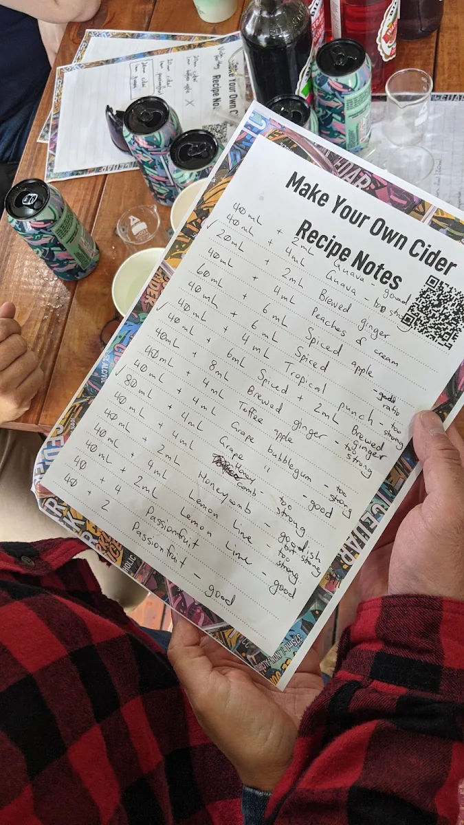 Menu, Cedar Creek Cider