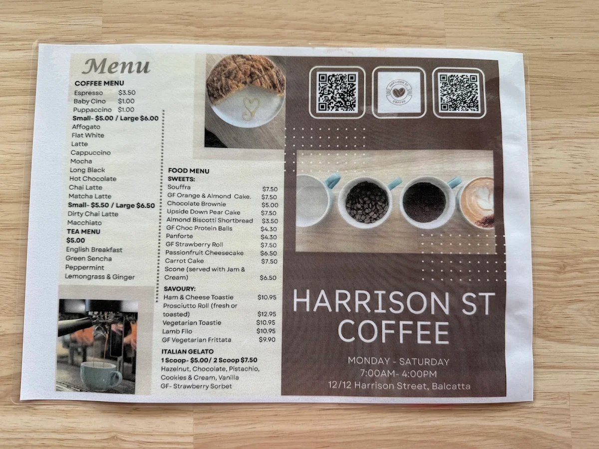 Menu, Harrison St Coffee