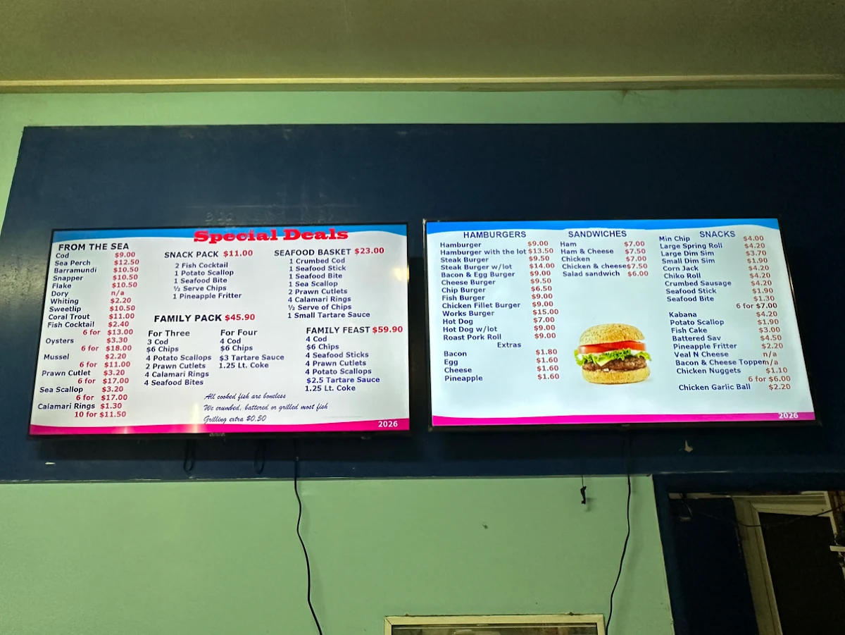 Menu, Tingal Road Seafoods