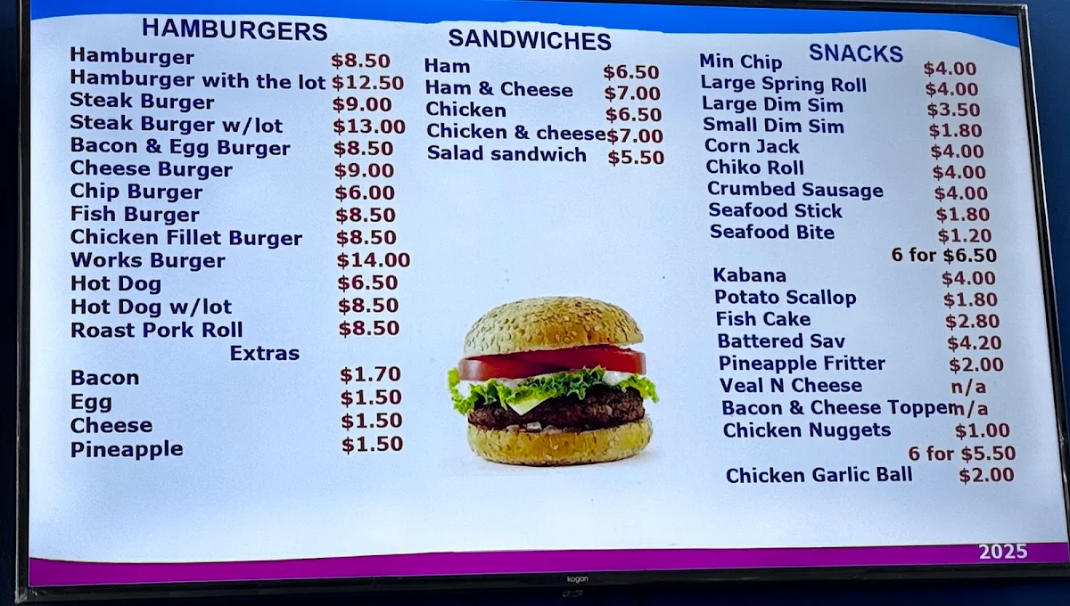 Menu, Tingal Road Seafoods
