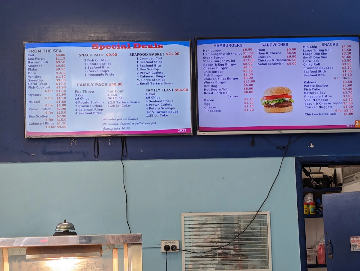 Menu, Tingal Road Seafoods