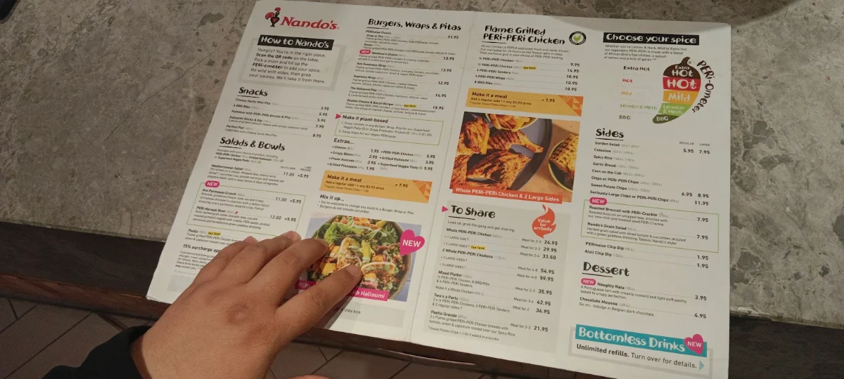 Menu, Nando's Chadstone