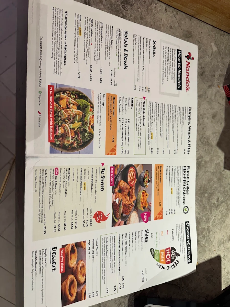 Menu, Nando's Chadstone