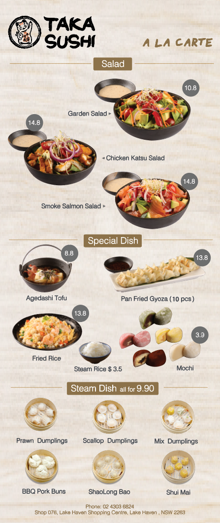 Menu, Taka Sushi Lake Haven