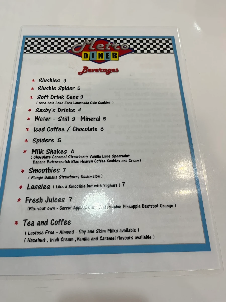 Menu, Metro Diner Taree