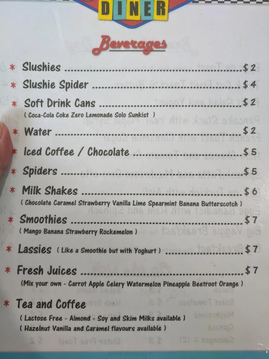Menu, Metro Diner Taree