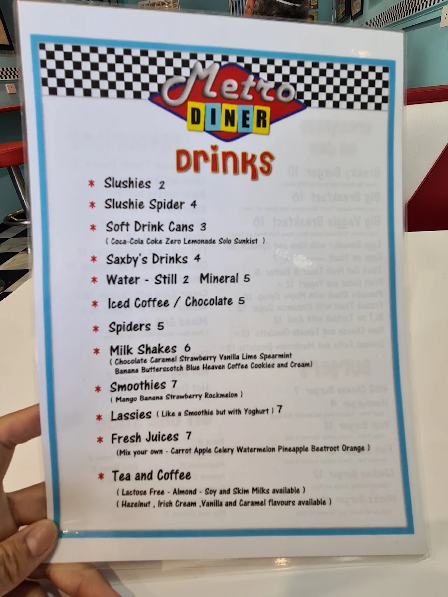 Menu, Metro Diner Taree