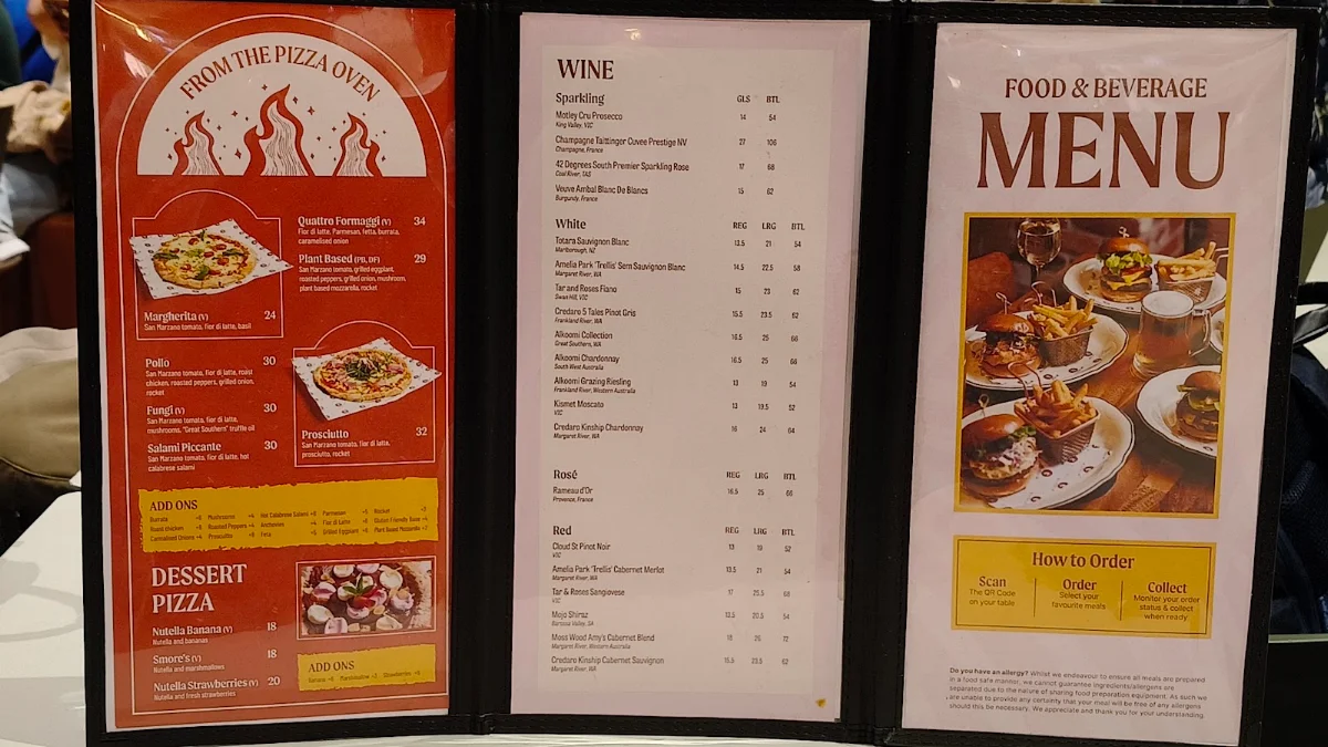 Menu, WA Cellar Perth Airport
