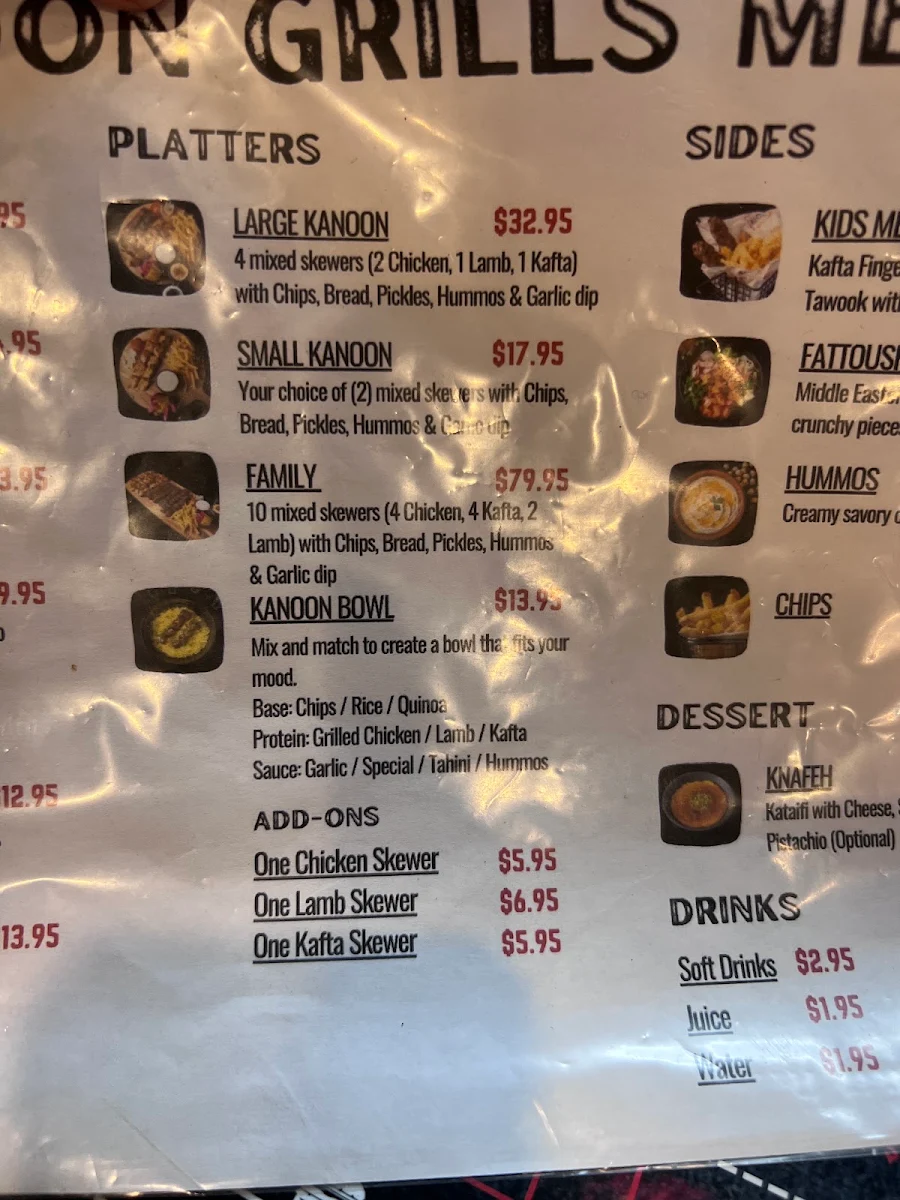 Menu, Kanoon Grills
