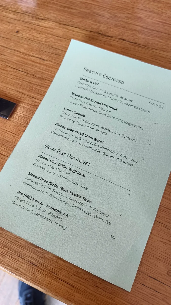 Menu, Shake Coffee Roasters