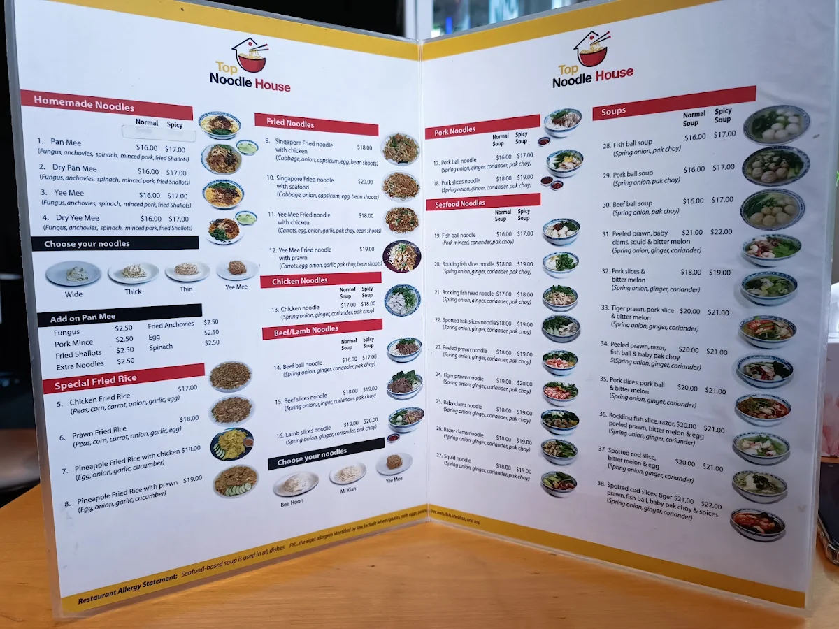 Menu, Top Noodle House