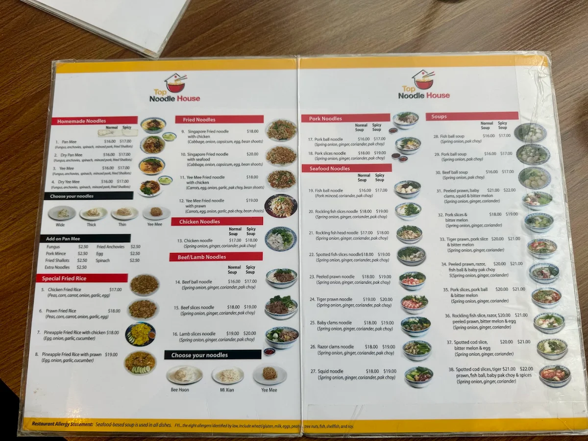 Menu, Top Noodle House