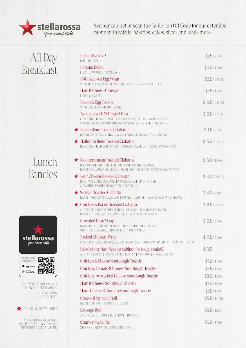 Menu, Stellarossa MacGregor
