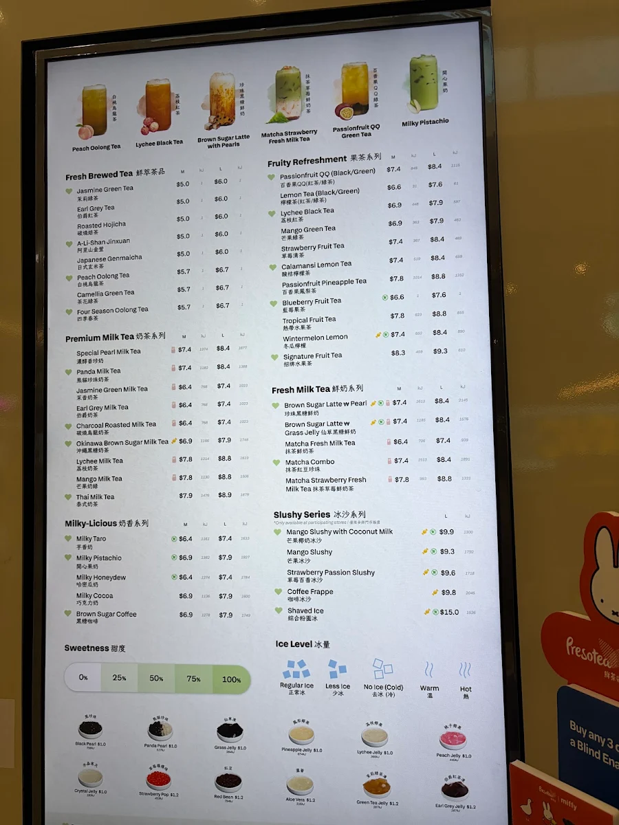 Menu, Presotea Busselton