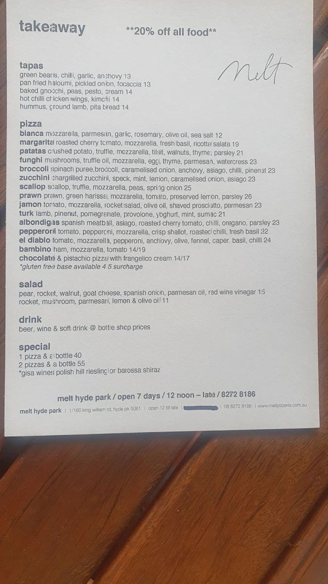 Menu, Melt Hyde Park