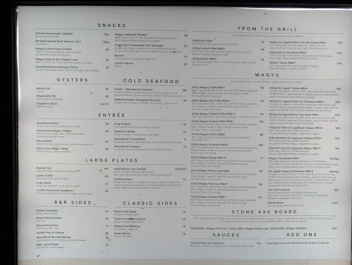Menu, Rich & Rare Restaurant