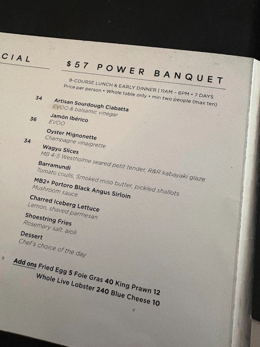 Menu, Rich & Rare Restaurant