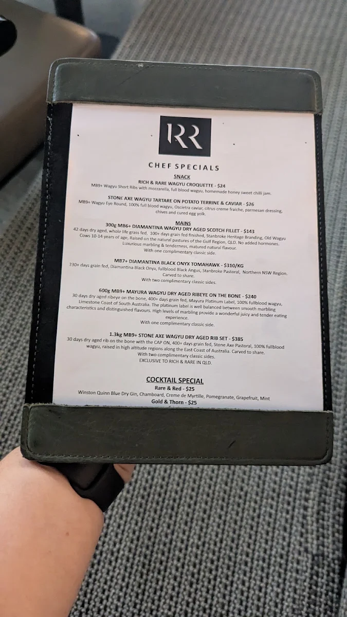 Menu, Rich & Rare Restaurant
