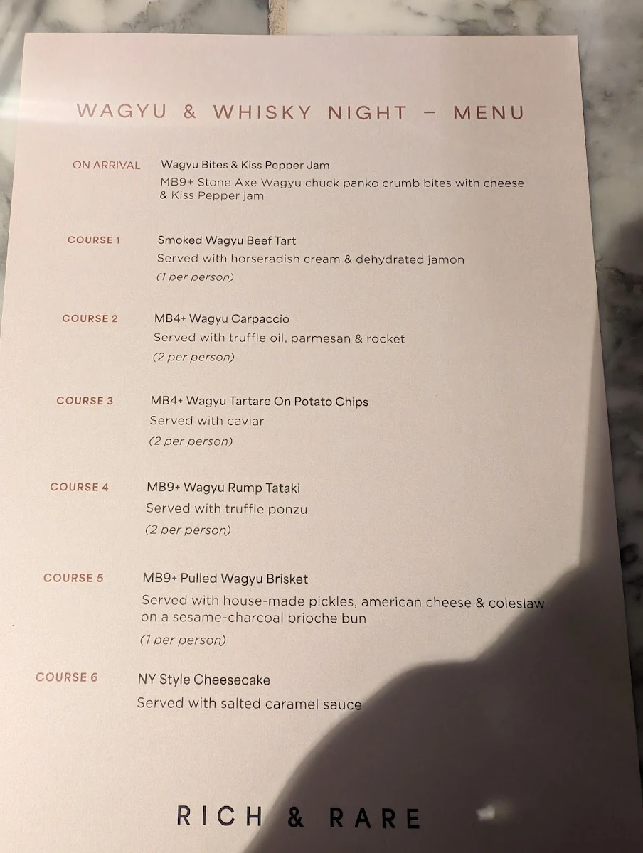 Menu, Rich & Rare Restaurant