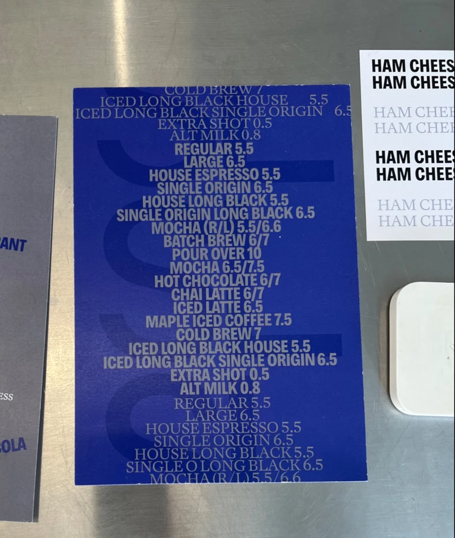 Menu, Skittle Lane Bondi