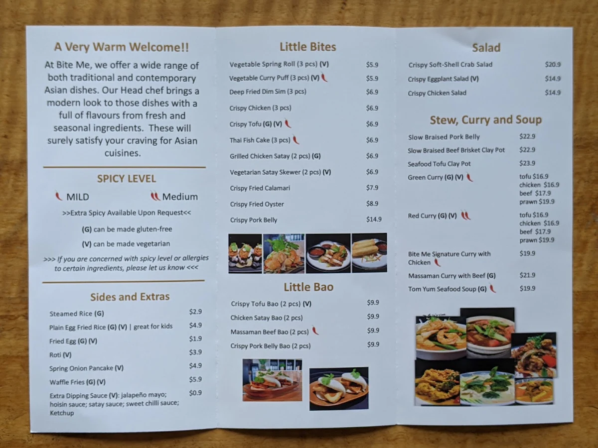 Menu, Bite Me Restaurant TAS