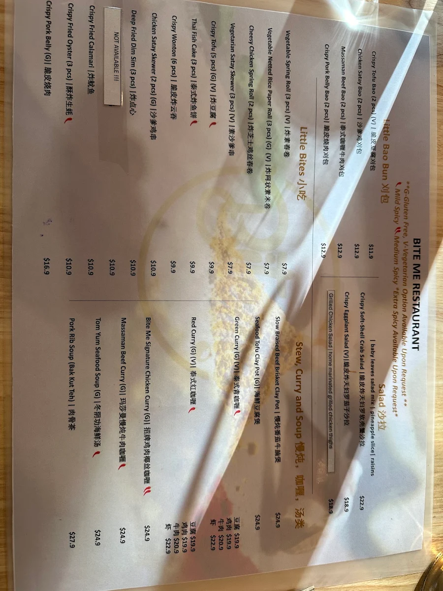 Menu, Bite Me Restaurant TAS