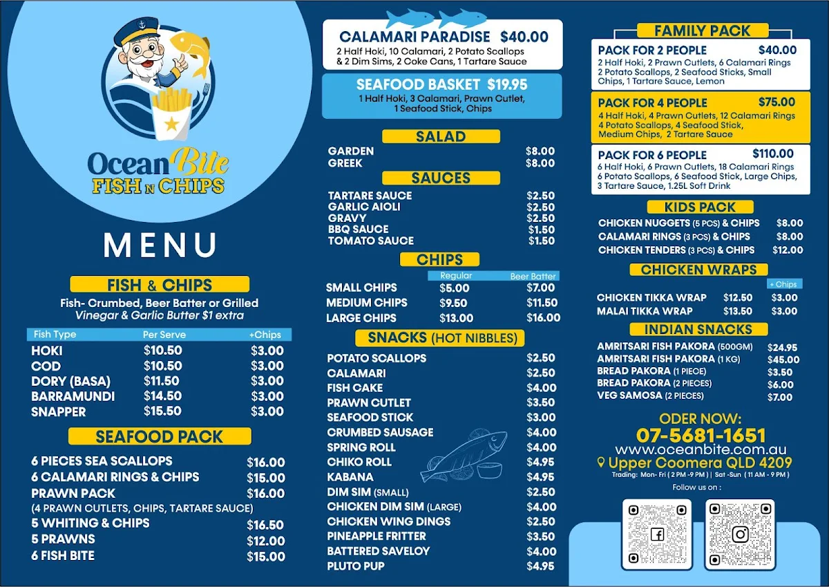 Menu, Ocean Bite Fish n Chips