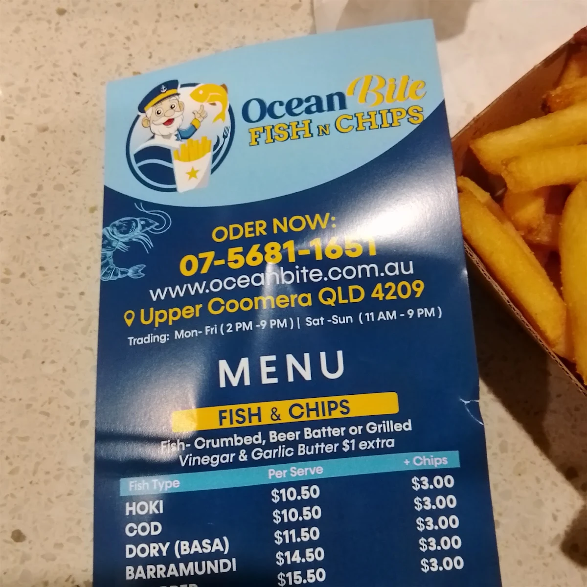 Menu, Ocean Bite Fish n Chips