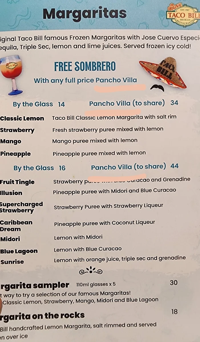 Menu, Taco Bill - Epping