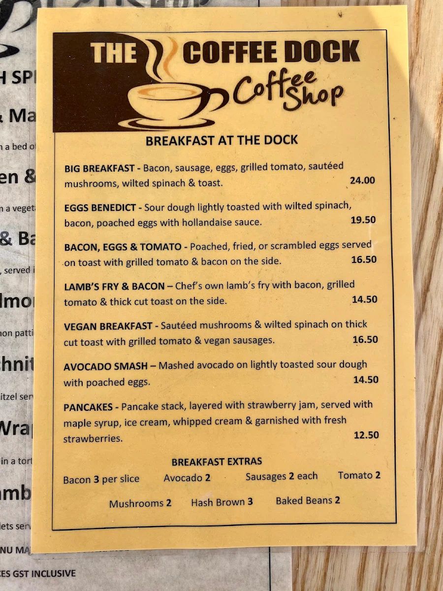 Menu, The Coffee Dock