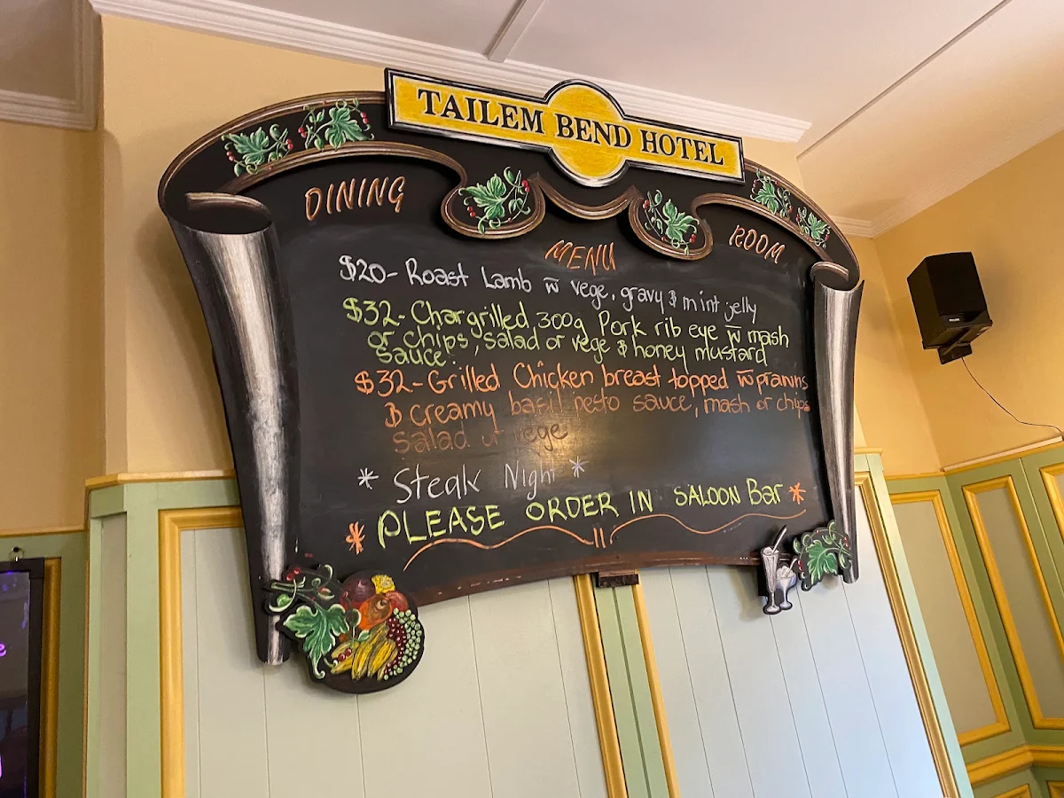 Menu, Tailem Bend Hotel - Liquor Legends