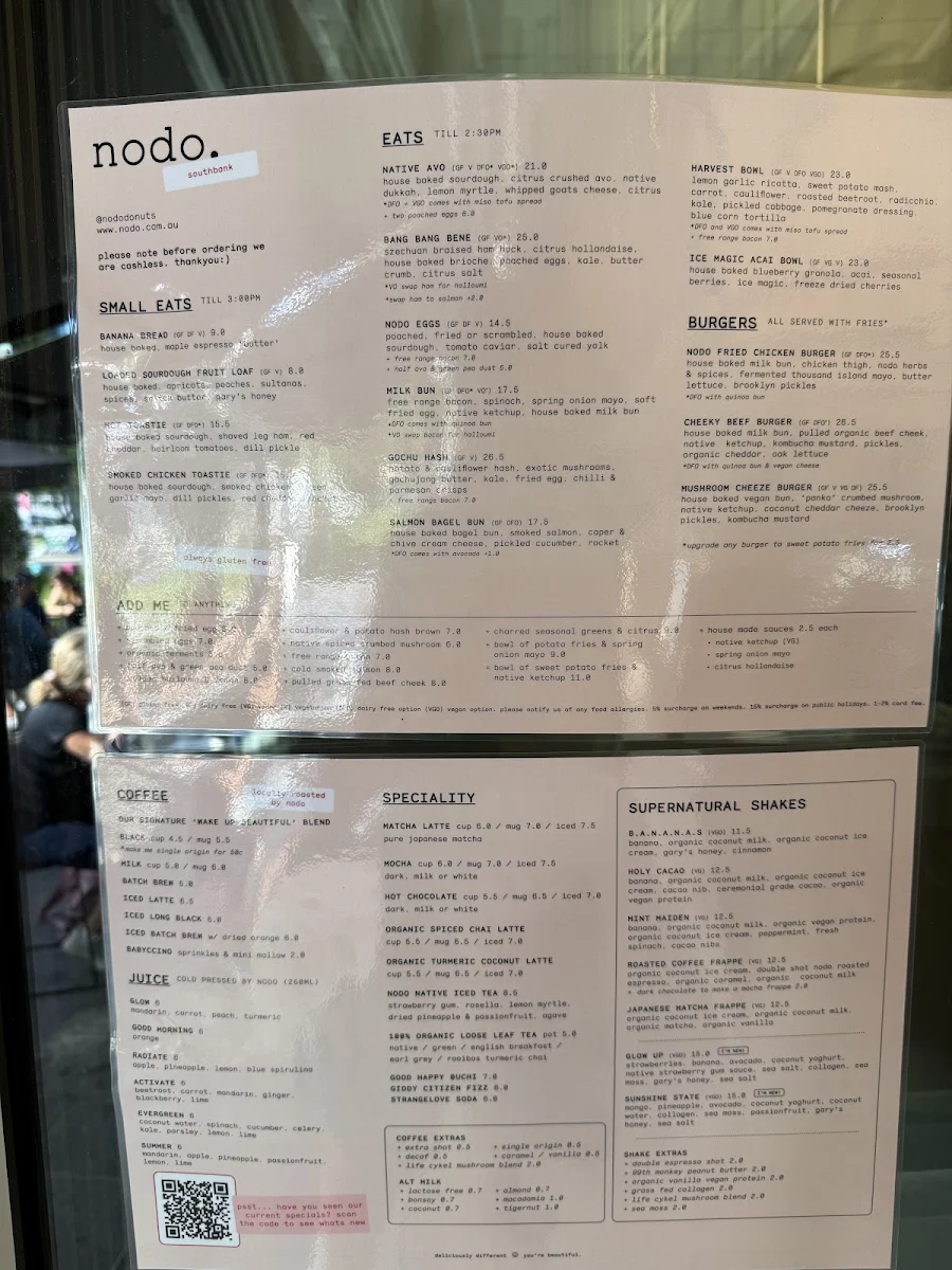 Menu, Nodo South Bank