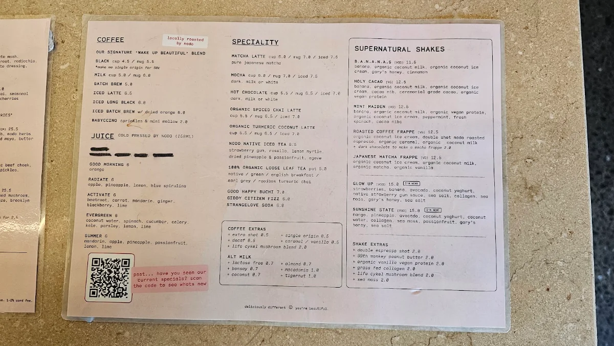 Menu, Nodo South Bank